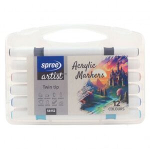 Маркери акрилни двувърхи Soft Brush / Fine tip, 12 цвята в PP кутия