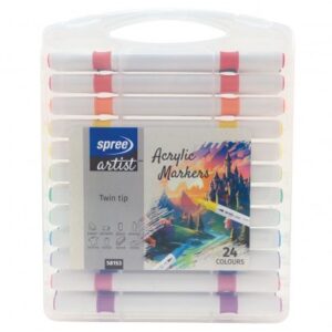 Маркери акрилни двувърхи Soft Brush / Fine tip, 24 цвята в PP кутия