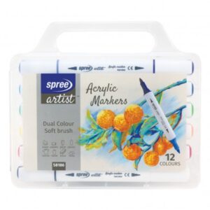 Маркери акрилни двуцветни триъгълни, 6 броя 12 цвята, PP кутия, Ø 5 мм