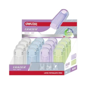 Гума за молив Deli пластмасов държач, 59х18х11 мм, цветна