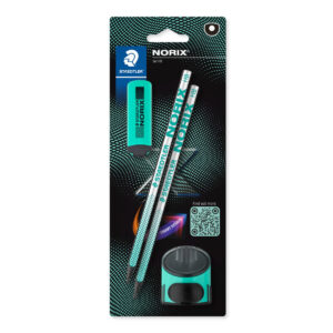 Молив Staedtler Norix 181 HB, 2 броя + гума+острилка, ЗЕЛЕН