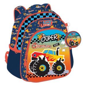 Раница детцка с 2 ципа Monster Car, 31/27/10см.