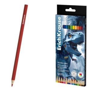Пластмасови шестоъгълни цветни моливи ErichKrause® Techno Dino, 12 цвята